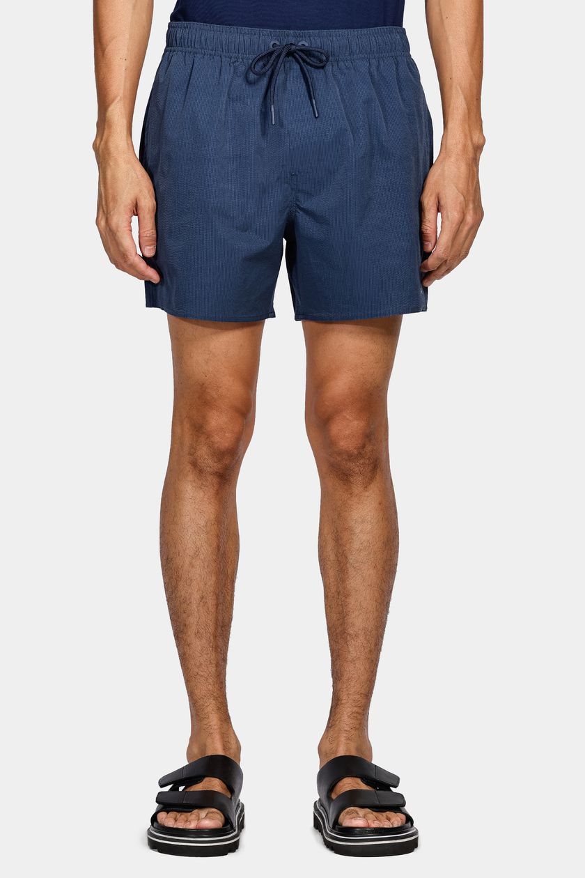 Shorts de Elástico Liso Maquinetado Azul Escuro