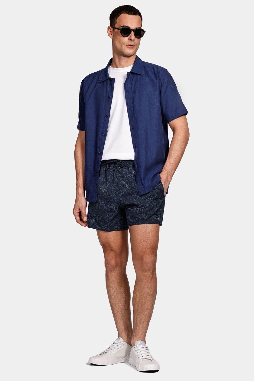 Shorts de Elástico Maquinetado Flower Line Marinho