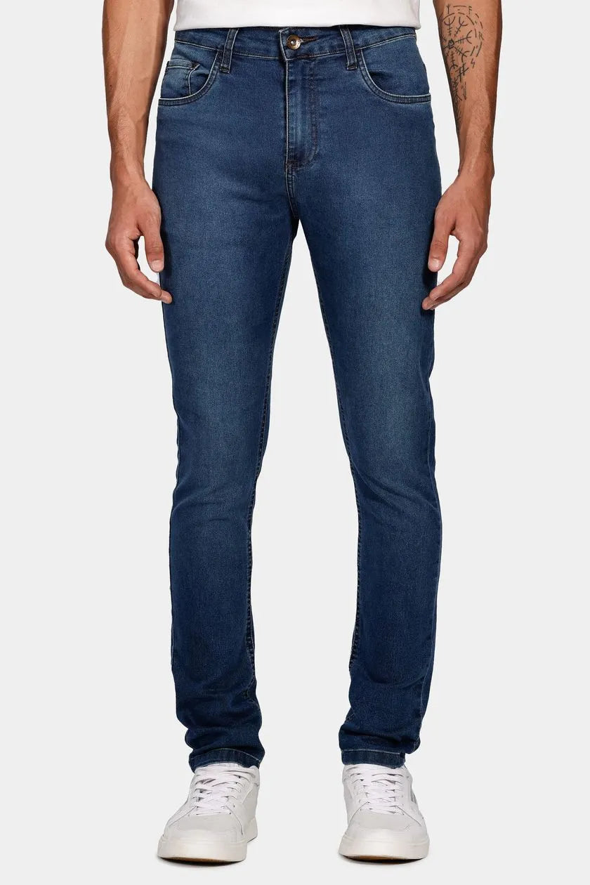 Calça Jeans Skinny Stonado Médio Azul Médio