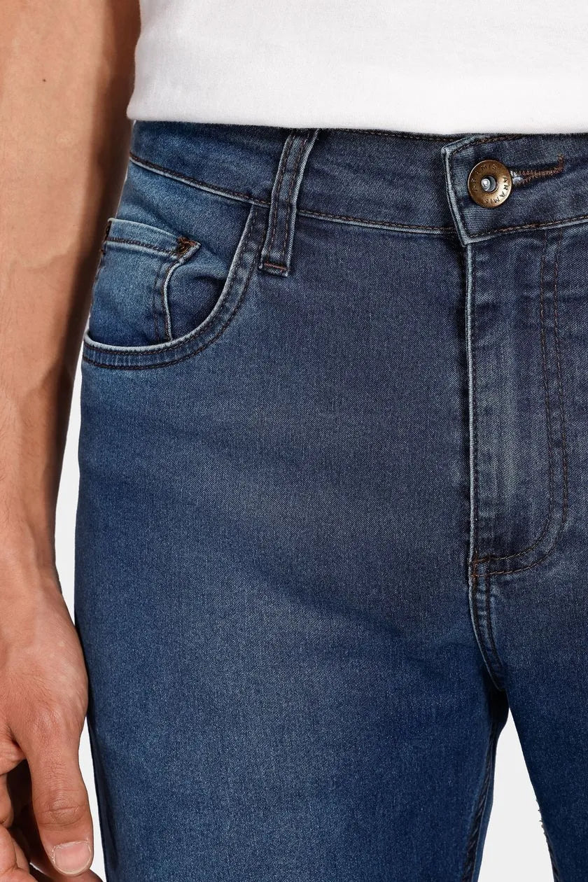 Calça Jeans Skinny Stonado Médio Azul Médio