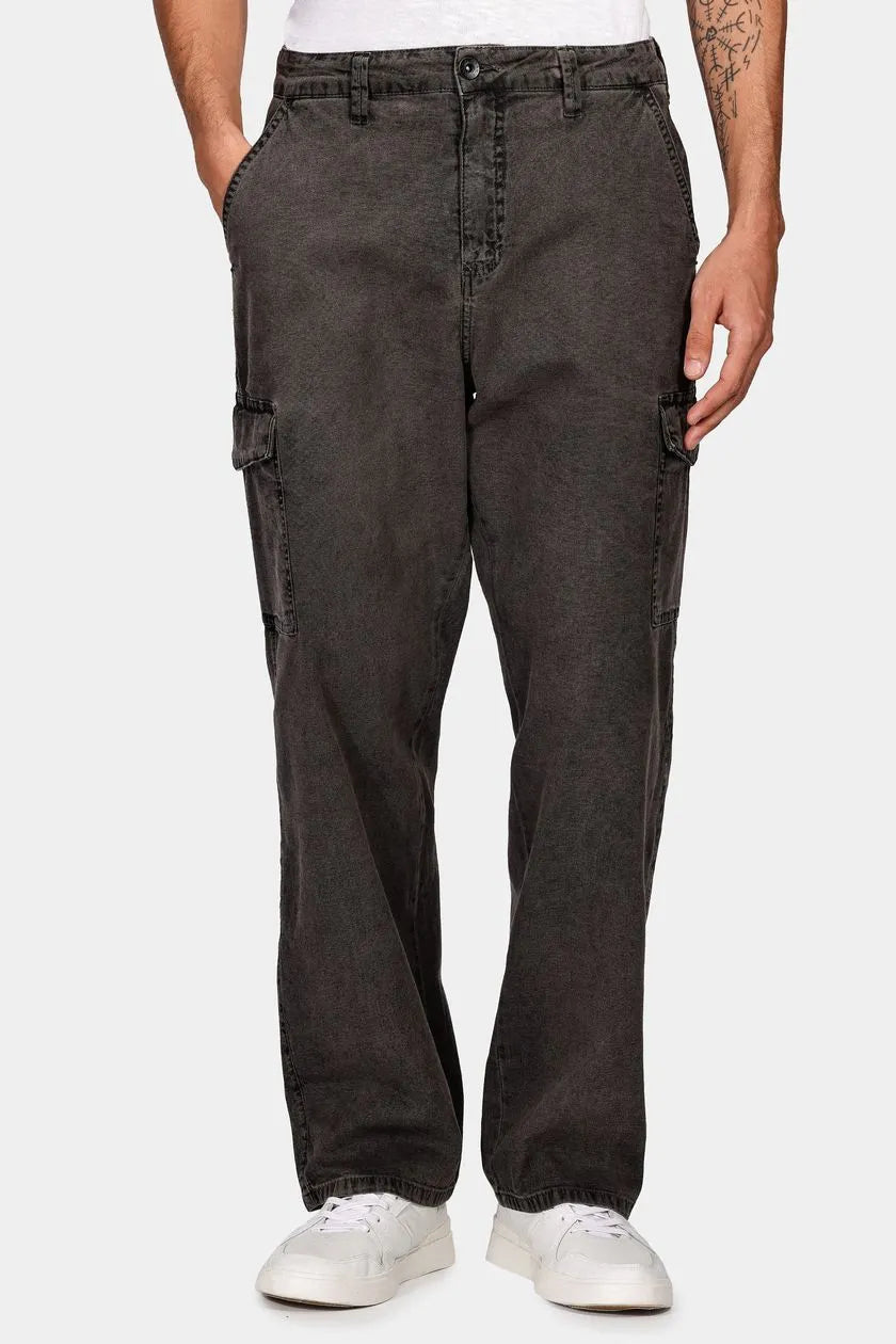 Calça Ampla Cargo Canvas Off Bl Preto