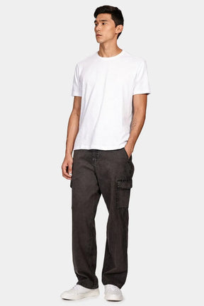 Calça Ampla Cargo Canvas Off Bl Preto